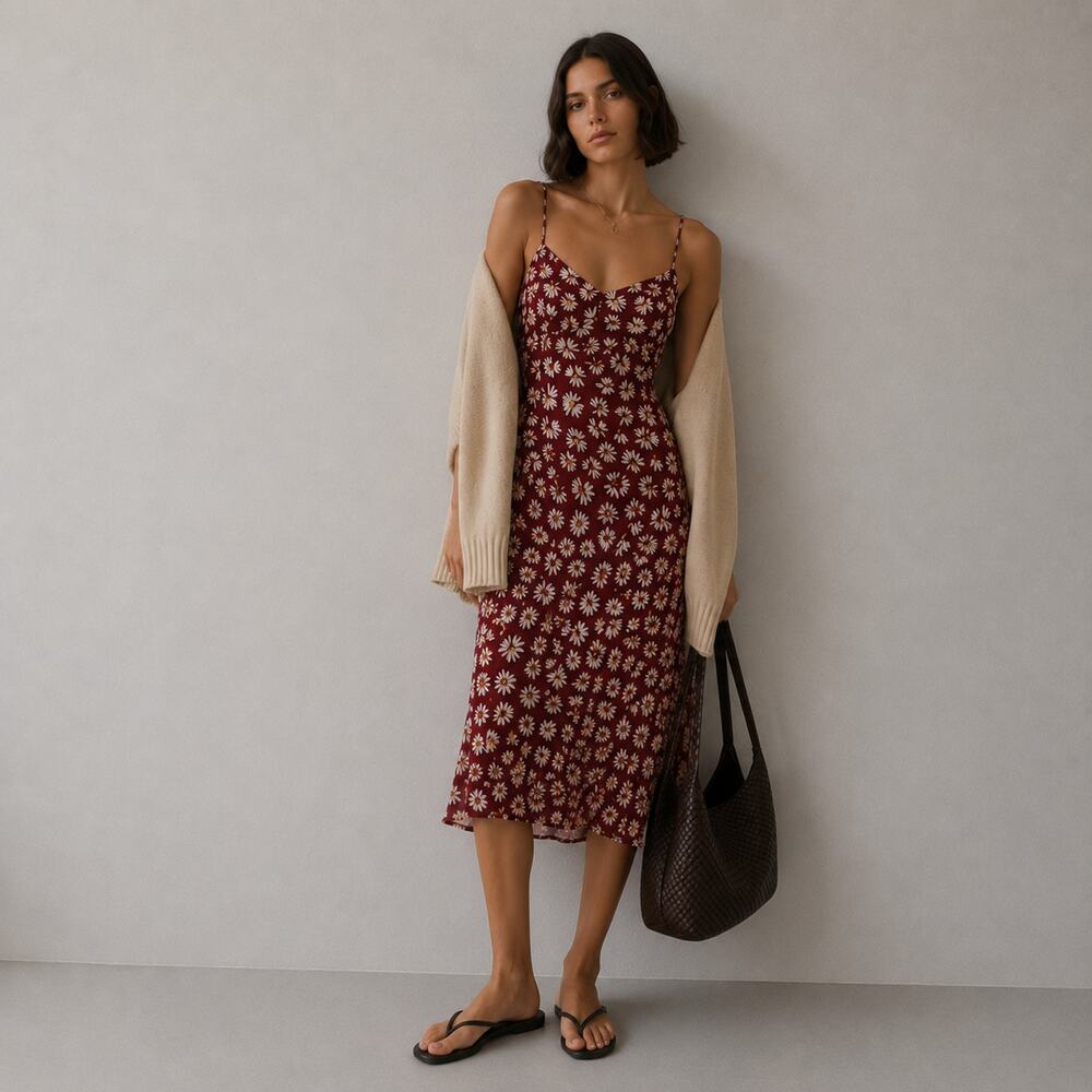 J.Crew Collection Slip Daisy Midi Dress CI660 Womens 6 Burgundy Sleeveless NWT